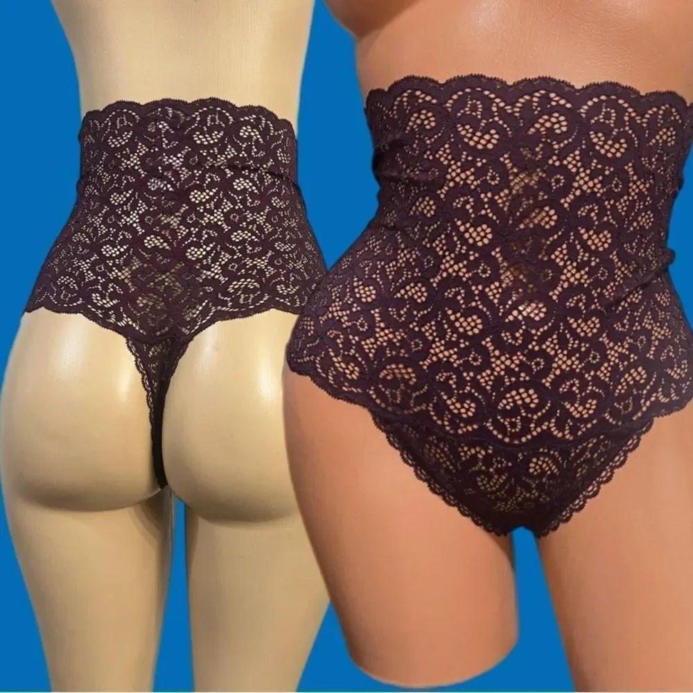 Victorias Secret High-waist Floral Lace Thong Panty Wine Large